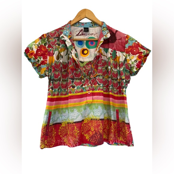 Vintage Tops - Boho Hippie Chic Puff Sleeve Mock Collar Top